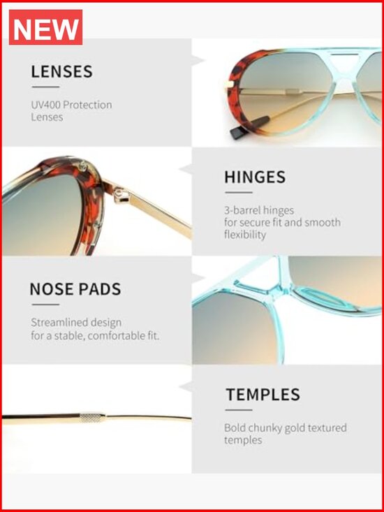 Retro Aviator Sunglasses Metal Frame UV400 Protection Glasses main image 6